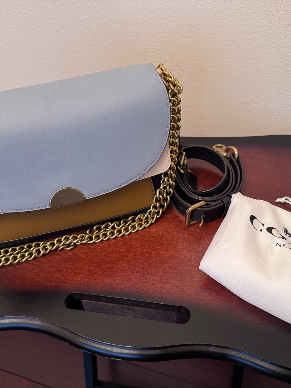 Coach Two-Tone Blue, Olive & Cream Chain Shoulder Bag